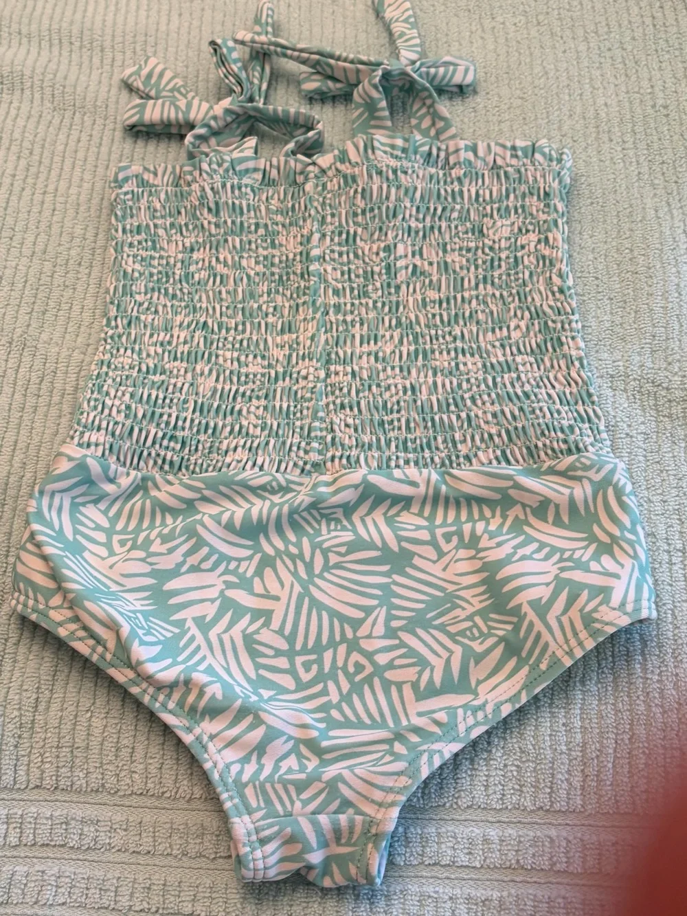 Jessica Simpson Mint Green and White Leaf-Print Girls One-Piece Swimsuit